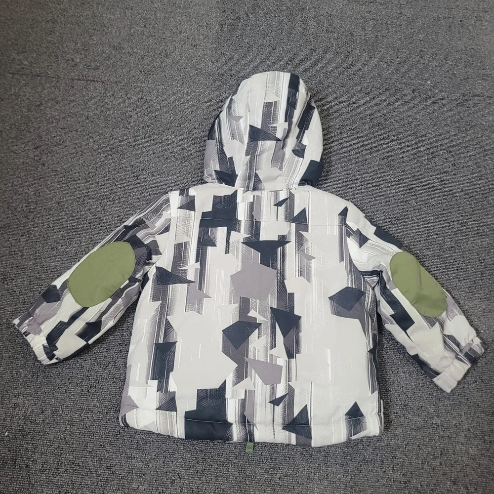 Cat & Jack Size 3T Puffer Jacket Boys Grey Geometric Hooded Winter Coat
